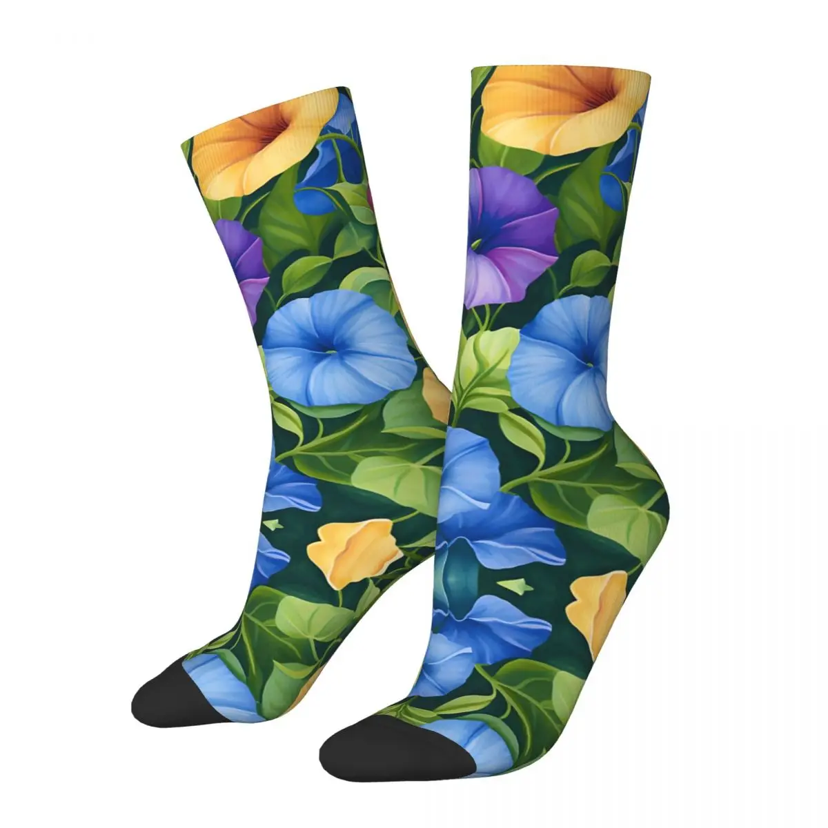 Vintage Morning Glories Pattern Men's compression Socks Unisex Harajuku Pattern Printed Novelty Crew Sock