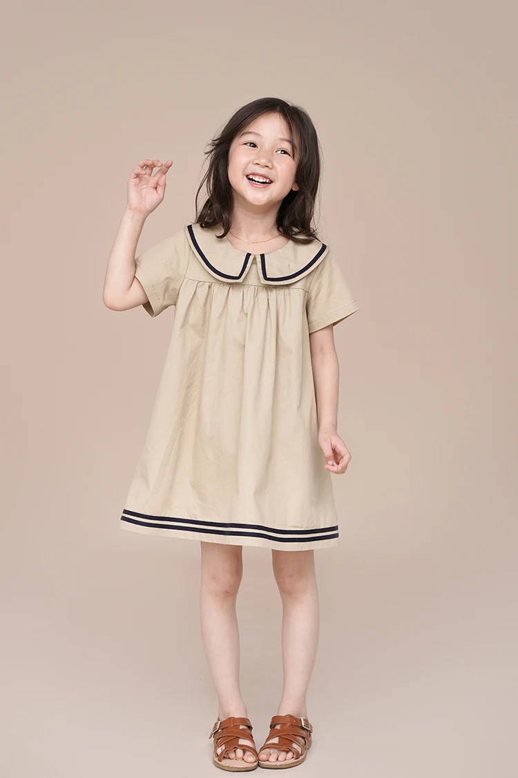 Humor Bear Summer Girl\'s Dress Solid Color Navy Collar Short-sleeved Fashion Casual Princess Dress Children Kids Clothing