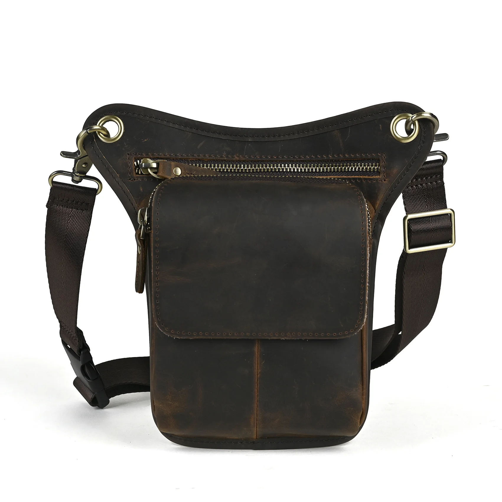 Bolsa de Cintura Masculina Estilosa de Couro Cu a Óleo de Camada Superior para Celular e Câmera, 8 Polegadas, Material Ca...