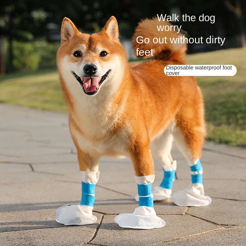 20pcs Pet Dog Disposable Shoe Covers Anti Dirt Foot Covers Walking Dog Socks Waterproof Anti Slip Shoes Non-woven Fabric