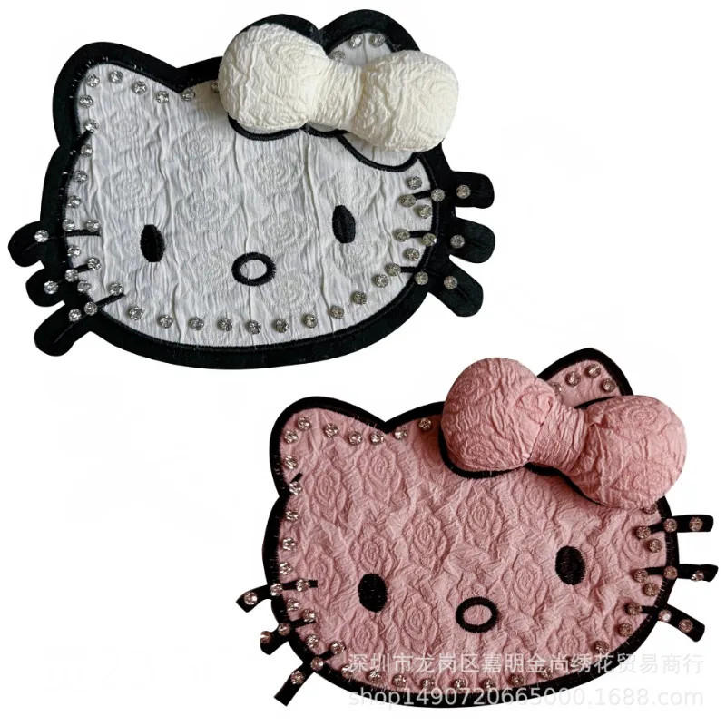 

Kawaii Hello Kitty Textured Bow Diamond Studded Cat Cartoon Animal Backing Glue Sewing Accessories Clothes Backpacks Decorations