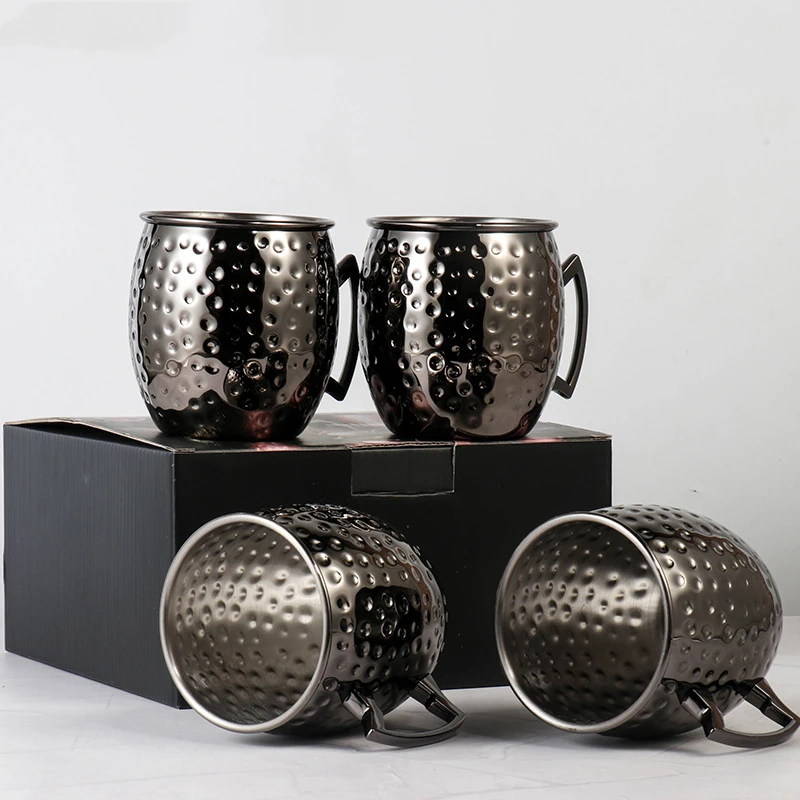 

4pcs Mug With Color Box Hammered Copper Plated Moscow Mule Mug Beer Cup Coffee Cup Mug Copper Plated