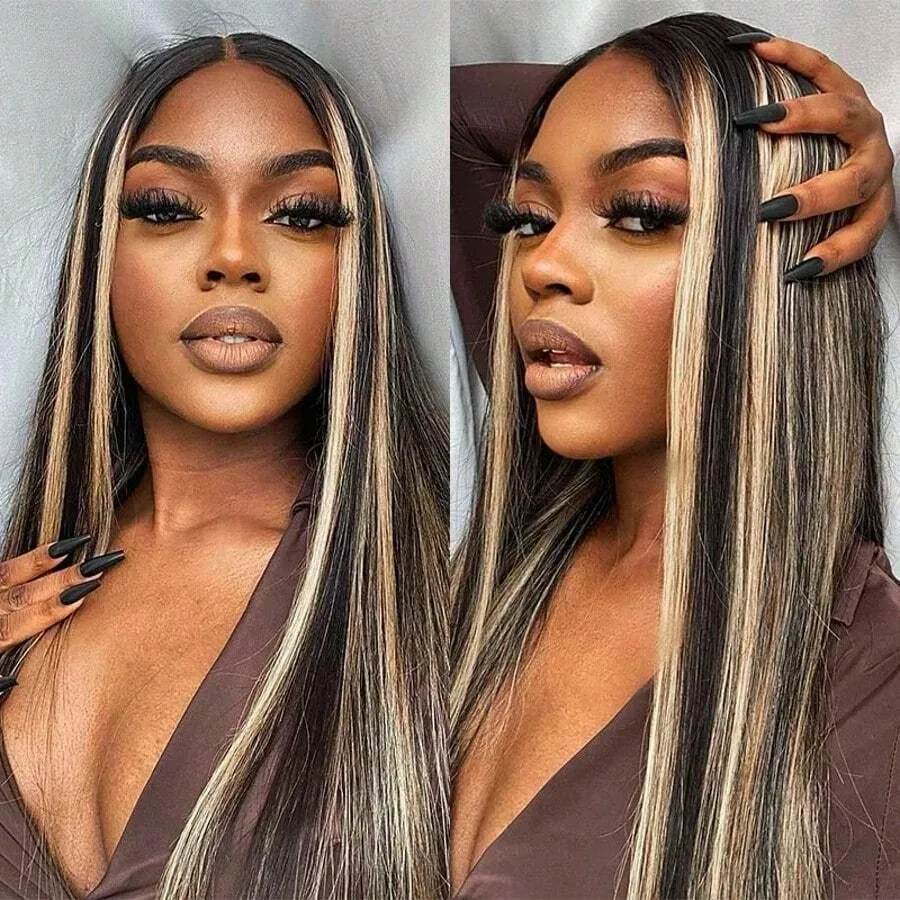 Smilegirl Ombre Lace Front Wig Human Hair 1B/30 Highlight Straight Wigs 13X6 Transparent Lace Frontal Wigs Honey Blonde Colored Human Hair Pre Plucked for Women 30inch - view 2