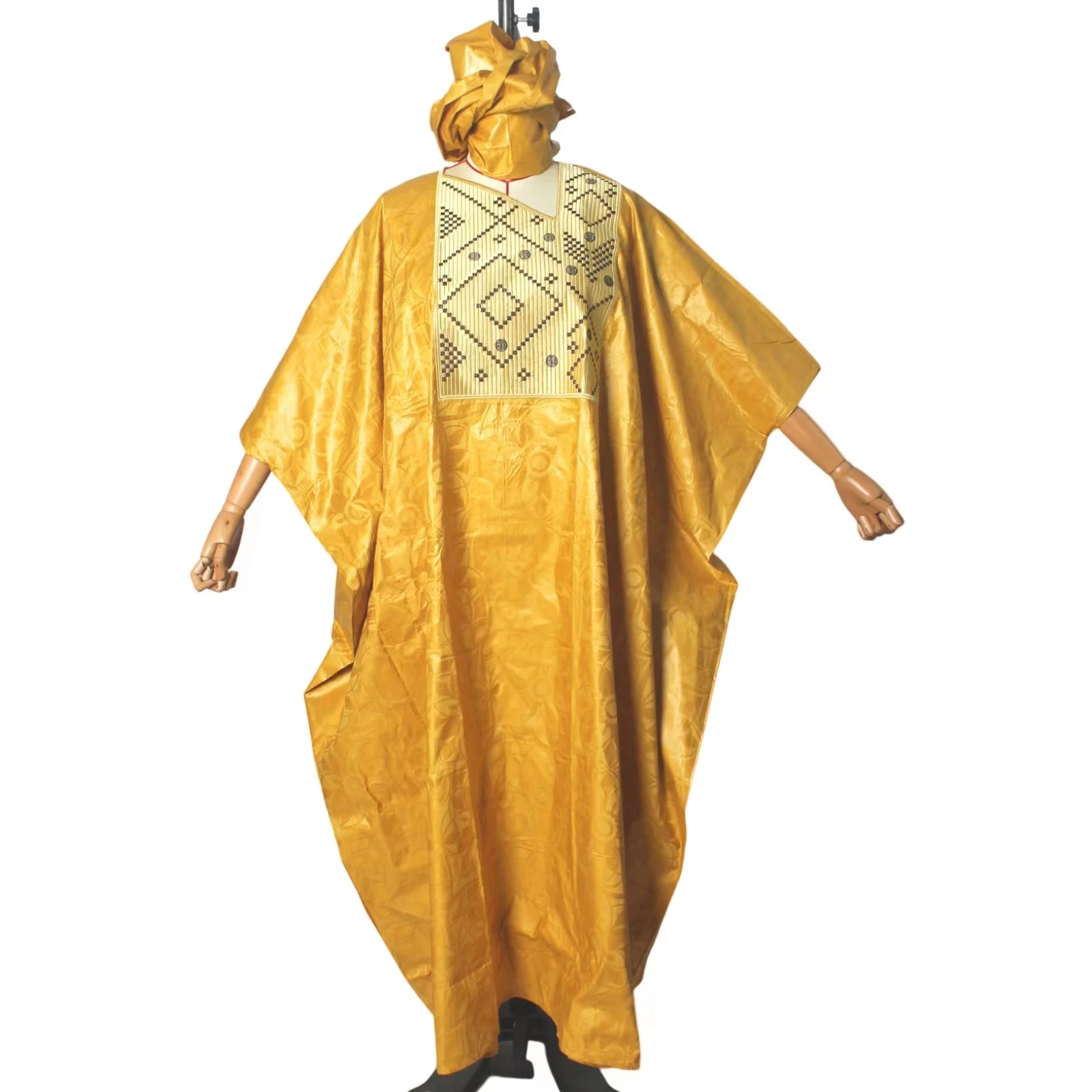 African Dress For Women Dashiki Boubou Bazin Riche Floor Length With Scarf — 2
