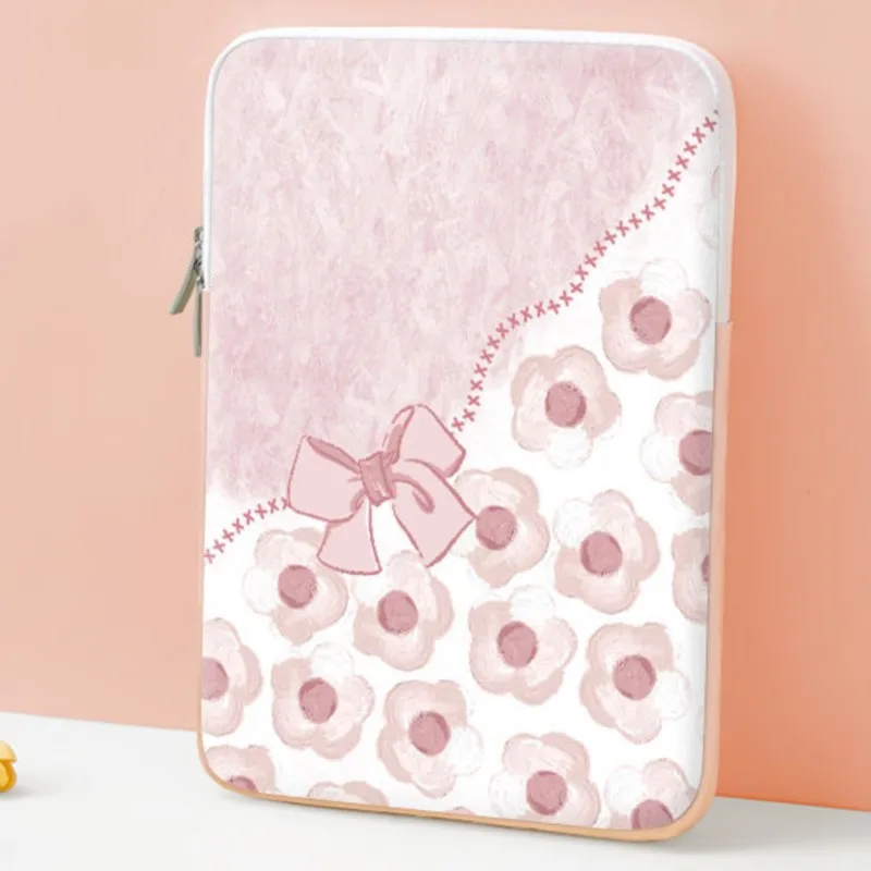 Ins Floral Pink Portable Tablet Laptop Sleeve 10 11 12 13 14 15 Inch Ipad Air/Pro Case Waterproof Carrying Bag Cover Shockproof