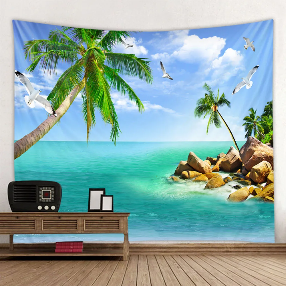 Sea View Tapestry, Fabric Background Wall Decoration, Polyester Fabric, Hippie Home Decoration, Bed Sheets, Wallpaper Sofa Cover