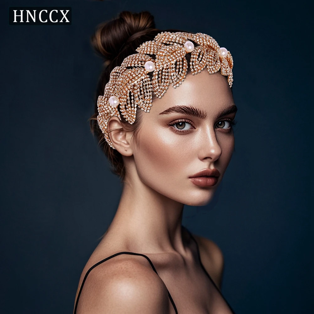 HNCCX Bride Crown Tiara Luxury Wedding Headband Handmade Rhinestone Pearl Headpieces Women Elegant Party Hair Accessories CP366