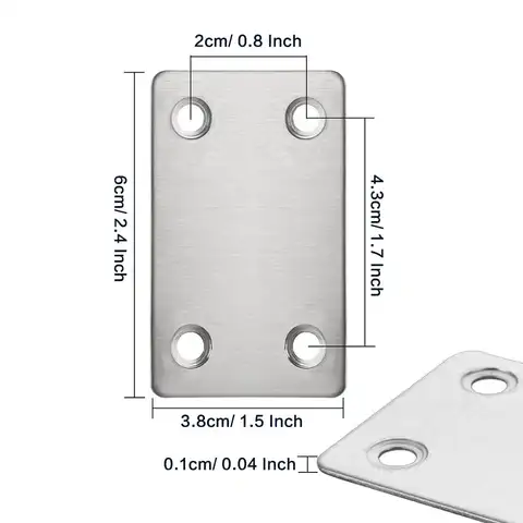 Platta fästen i rostfritt stål - Rak metallstag för träkoppling, möbelfogfäste med förborrade hål 12 best sales träkoppling - №2