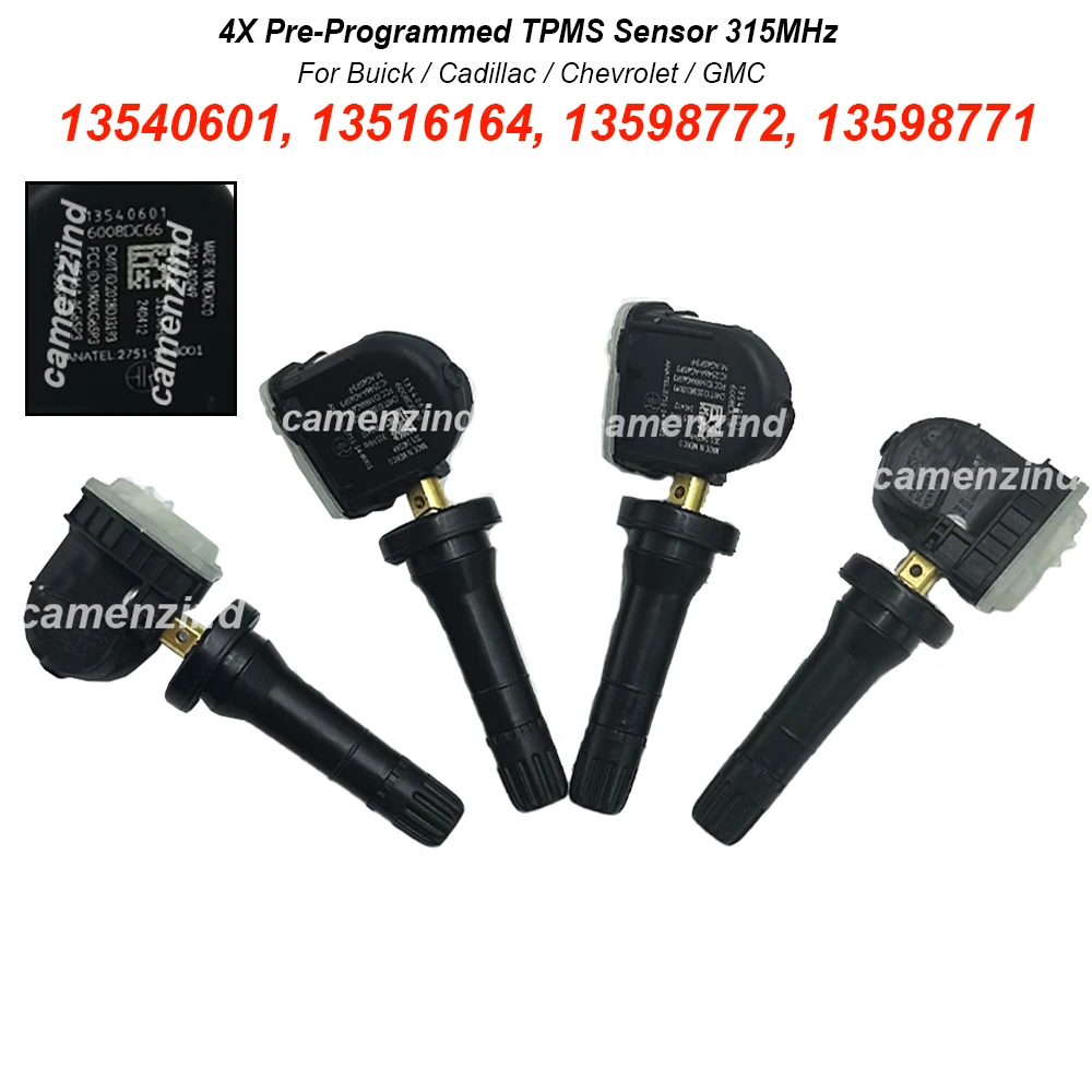 

4Pcs Tire Pressure Sensor TPMS 13540601 13522628 13598772 13598771 13516164 315MHz For Buick Allure Cascada Enclave Encore Regal