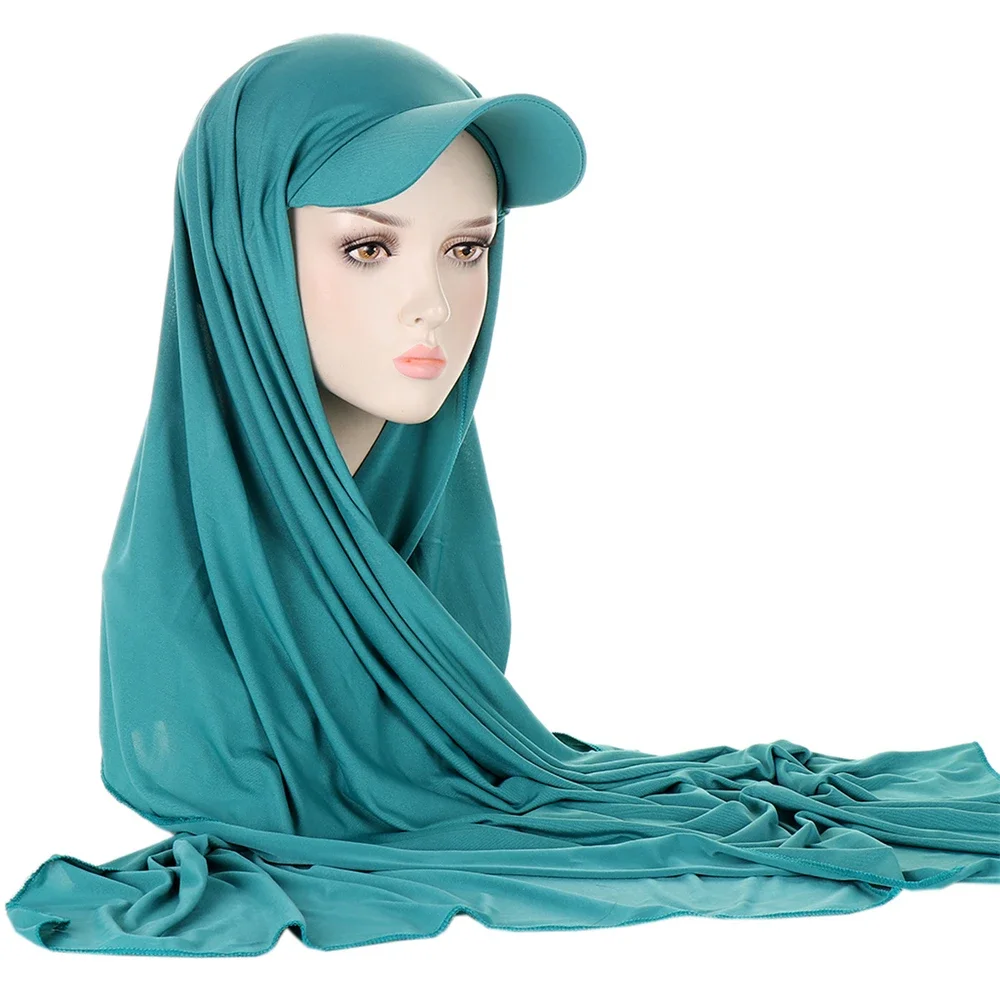Musilm Hijab para mujer con gorra de bola Base, sombrero de verano para mujer con Hijabs lisos, gorro de ala listo para usar, turbante instantáneo, Hijabs Ramadán