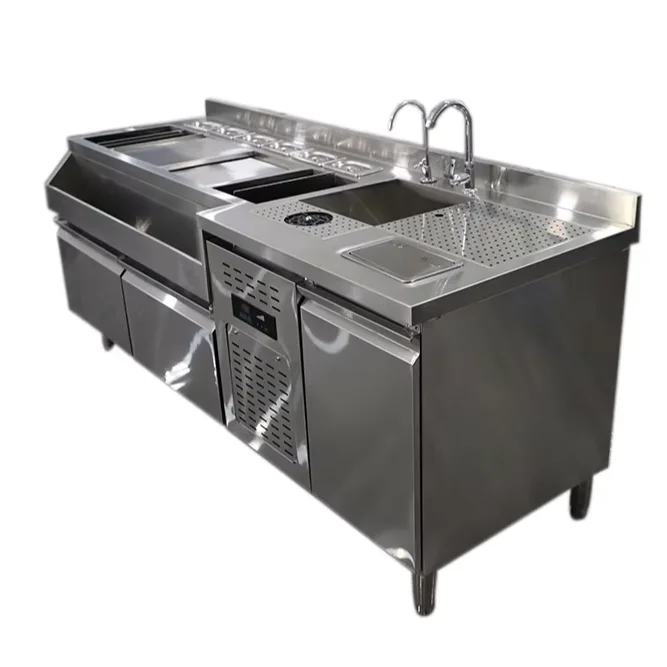 The Most Popular bar Store Equipment Refrigerator Bartender Station Stainless Steel Cocktail Station.