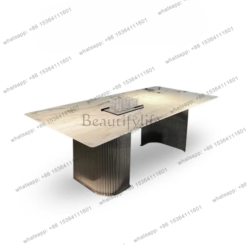 White luxury stone dining table rectangular 1.8m large flat natural marble dining table