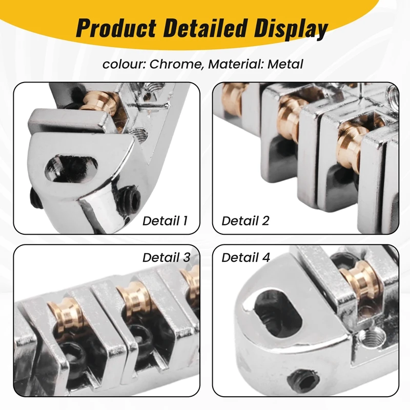 

Chrome Metal Plated Roller Saddle Tune-O-Matic Bridge For Les Paul Style Electric Guitar Replacement