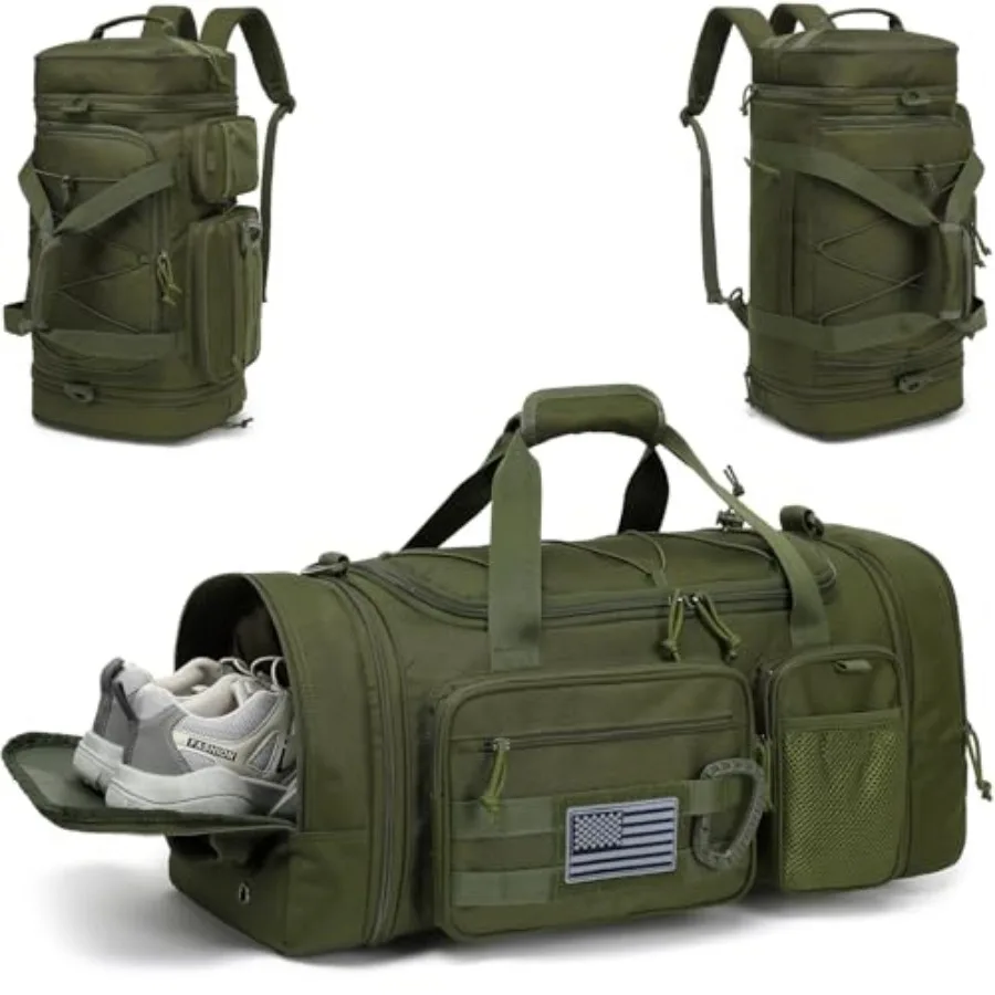 3 in 1 Tactical Travel Duffle Bag Backpack for Men Women 40-45L Expandable Gym Bag and Sport Duffel Bags for Travel with Shoe C