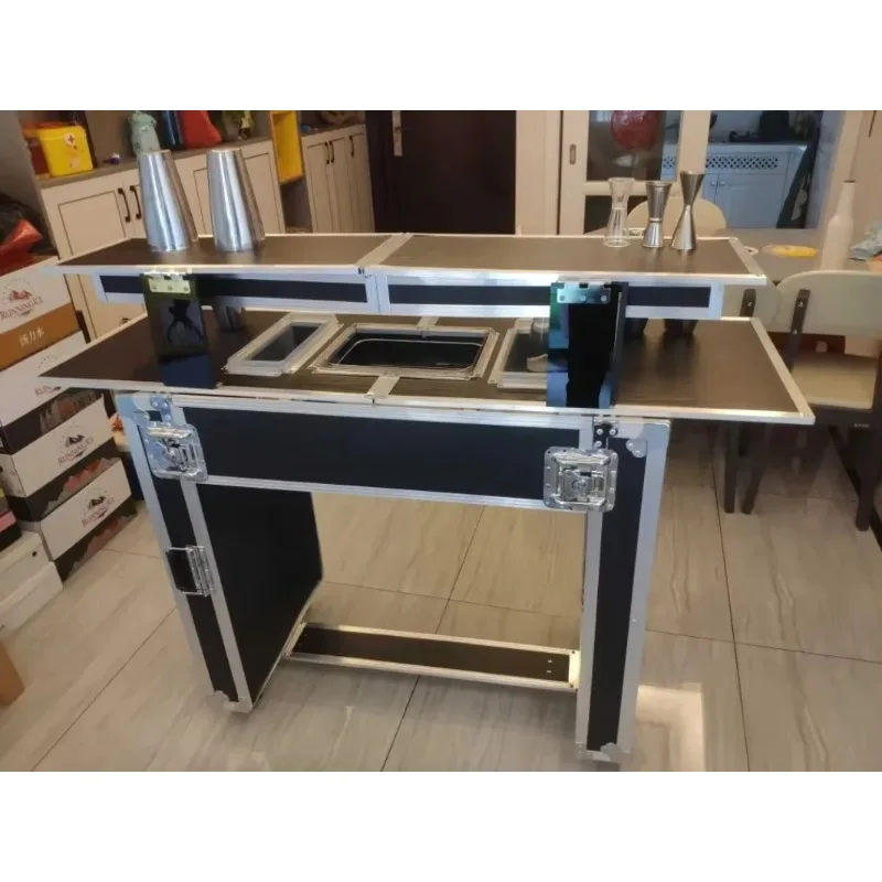 Bar Cabinet Commercial Grade Portable Bar Mobile Bartender Station for Events Trolley Mobile Assembly Bar Flight Case Table
