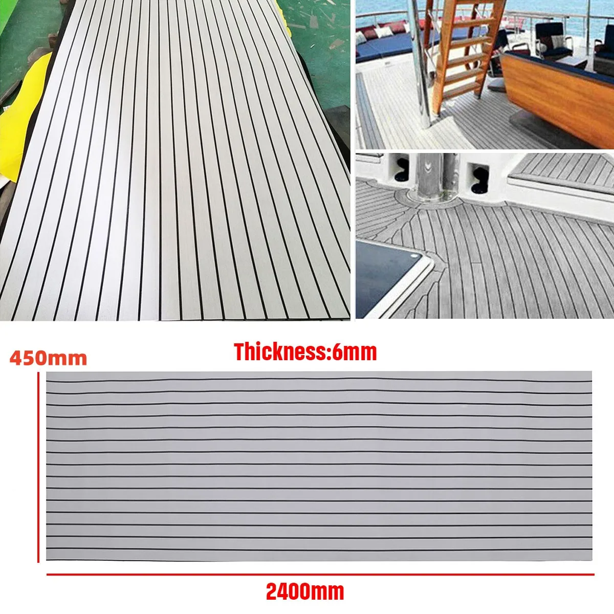 Self-Adhesive EVA Foam Boat Flooring Faux Teak Decking Sheet Accessories Marine RV Yacht Deck Mat 2400x450x6mm