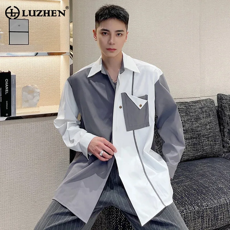 

LUZHEN 2024 Fashion Color Contrast Casual Shirts Men's Street Trendy Elegant Long Sleeve Tops Niche Designer Original LZ6036