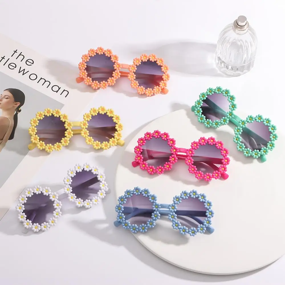 Girls Party Sun Protection Disco Round Frame Kids Daisy Sunglasses Flower Sun Glasses Shades