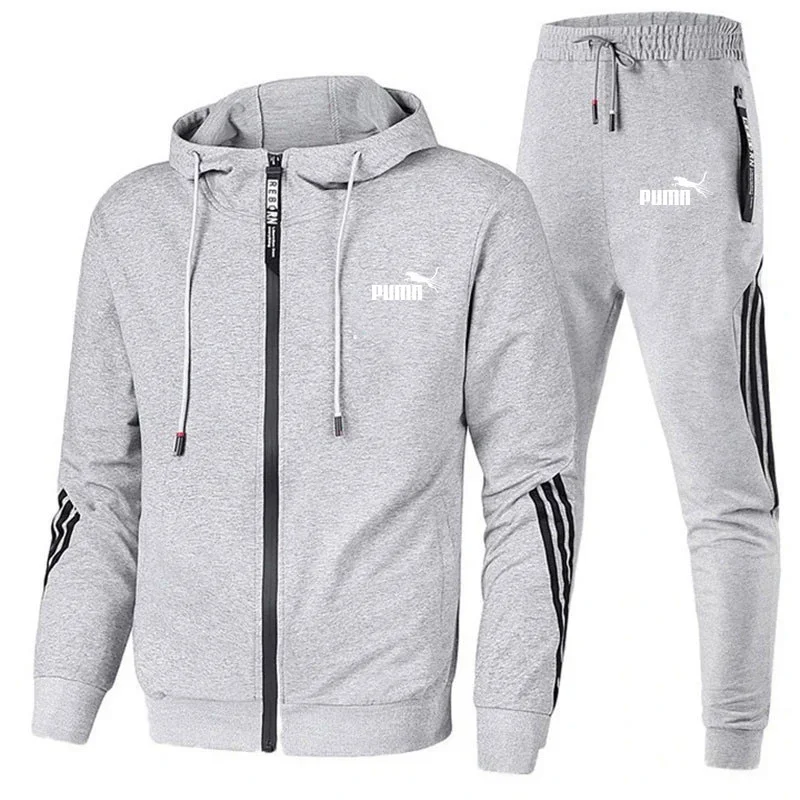 2023 Casual Sportkleding Voor Heren Hoodie En Broek Tweedelige Sweatshirt Met Rits En Capuchon Joggingbroek Herenpak Zuil