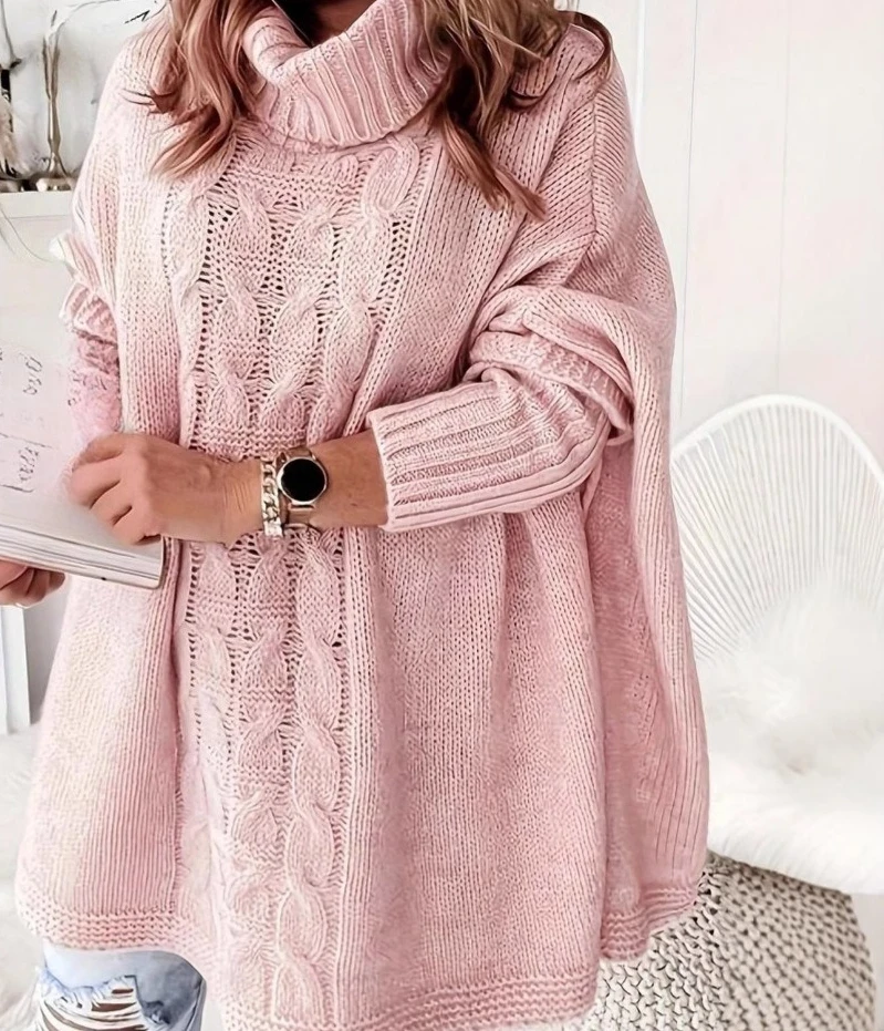 

2025 Autumn/Winter Solid Color Collar Bat Sleeve Loose Casual Women's Knitted Top