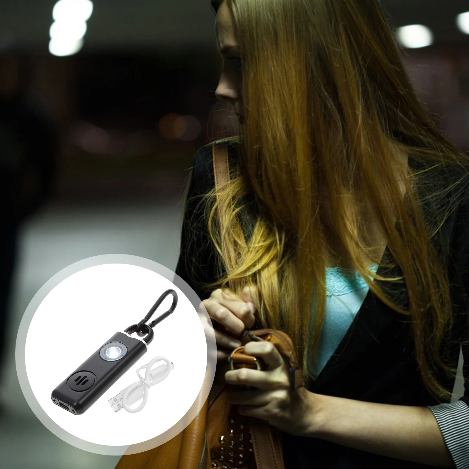 Rechargeable Personal Alarm Keychain 130Db LED Safety for Elderly Children Emergency