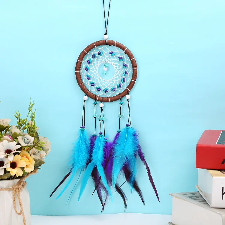 Trendy Sweet Handmade Turquoise Dream Catcher Craft Pendant Rope Braided Door Window Decoration Hanging Car Interior Ornament