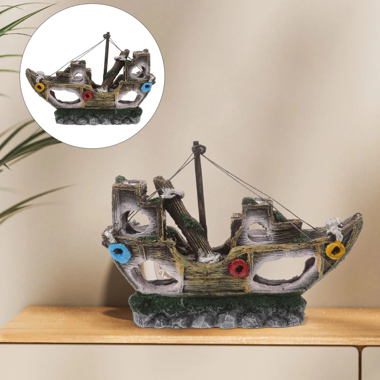 

Pirate Ship Decorations Aquarium Fish Tank Resin Ornament Underwater Ship Modeling Hideout Prop Shrimp Hiding Place Natural