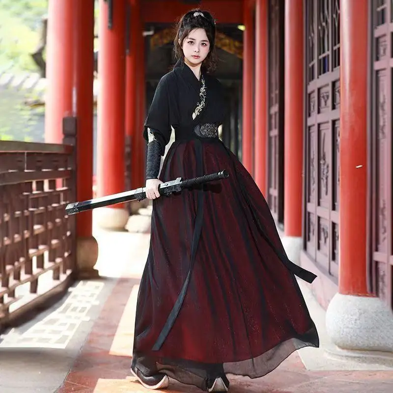 Dark Black Hanfu Men Women Traditional Chinese Embroidered Clothing Students Graduates Stage Performance Cosplay Outfit Hanfu view 6