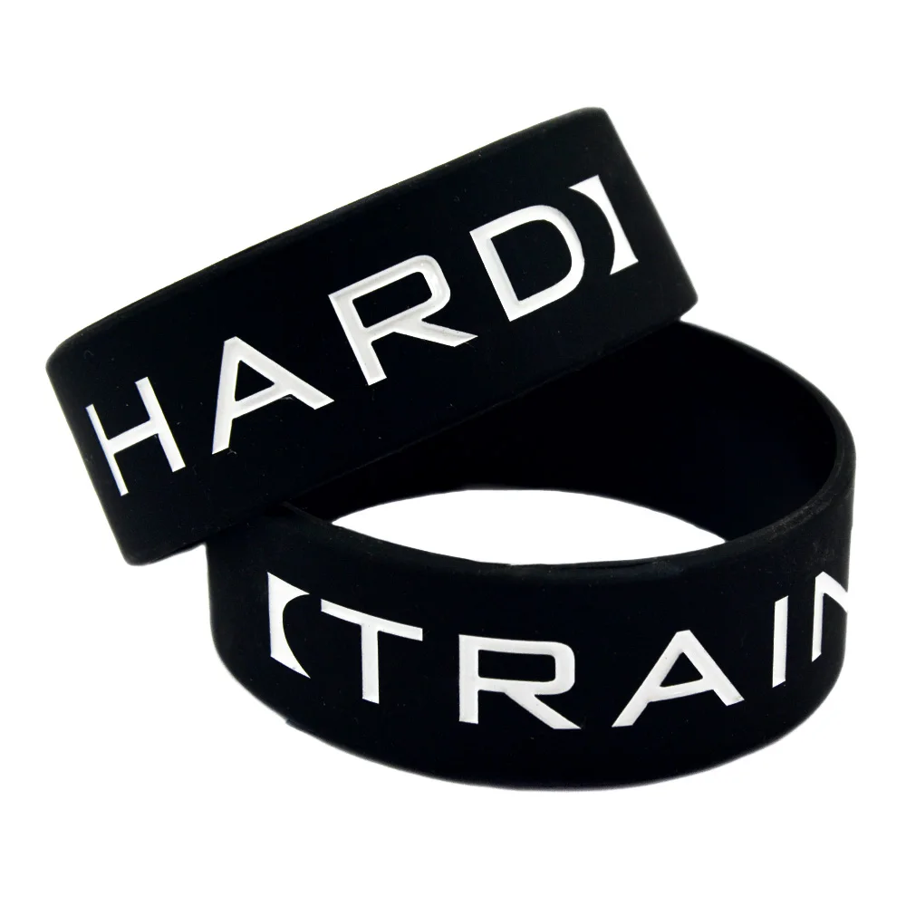 1 PC Train Hard Silicone Bracelet One Inch Wide Sport Band Black Bangle Bracelets