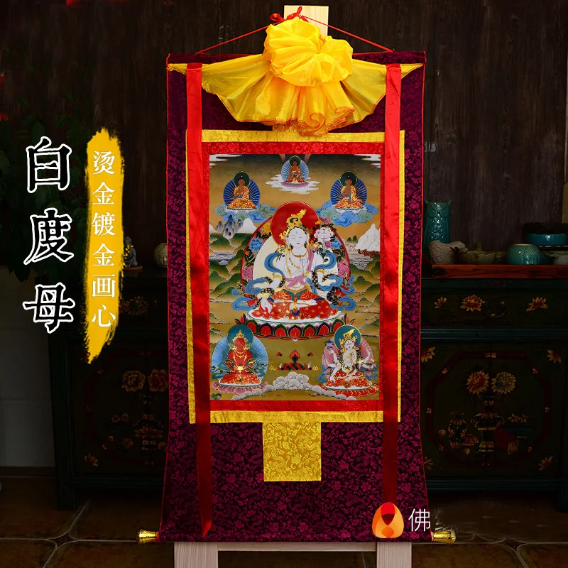 Wholesale Buddhist supplie HOME temple Efficacious protective talisman white tara GUANYIN buddha Altar Thang-ga Thangka painting