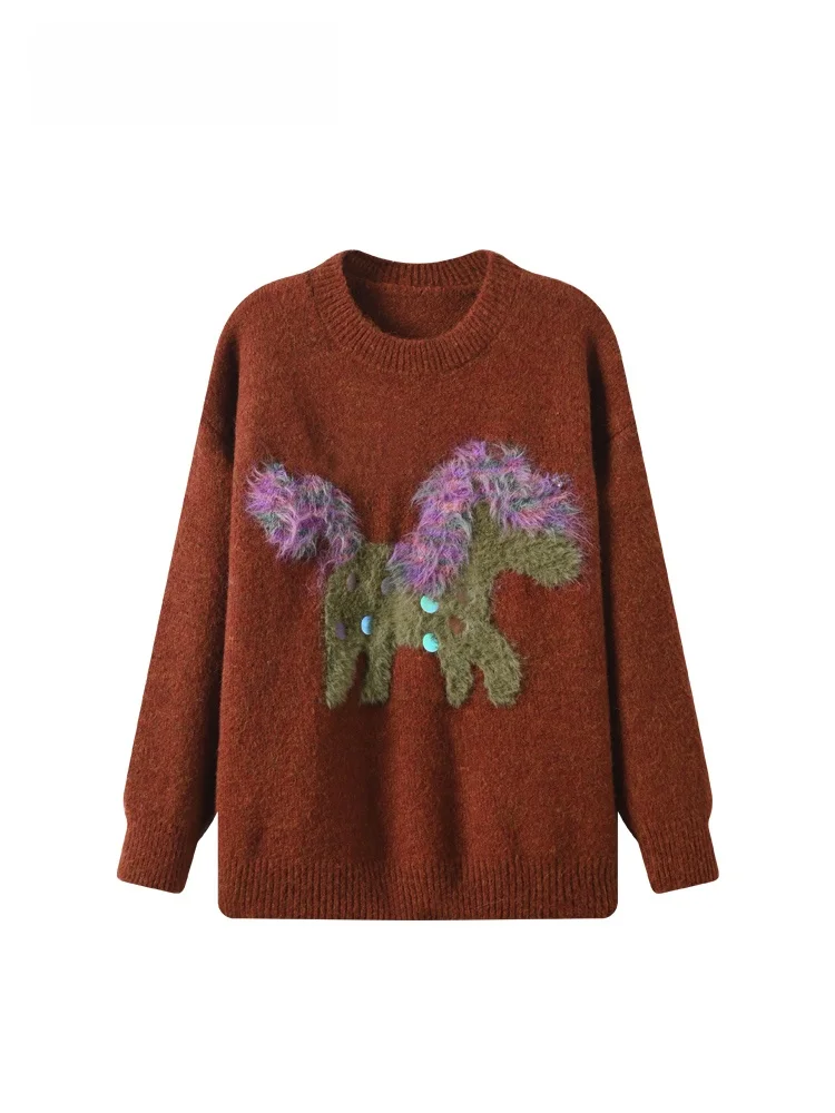 

Свободный крой Long Sve round Ne Трикотаж для женщин больших размеров Осень Зима Новый повседневный универсальный свитер Удобный Po...