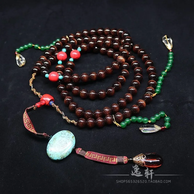 Antique-Style Qing Dynasty Colorful Old'S Eye And Turquoise Large Royal Bead Necklace