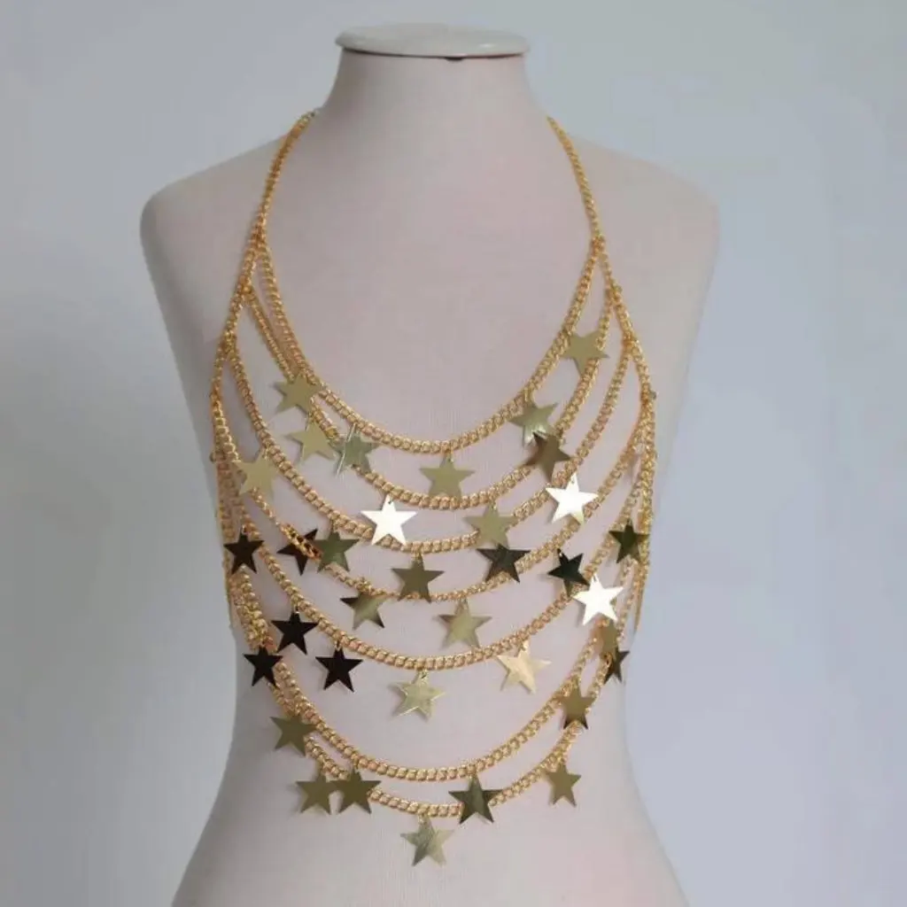 

L4985Y Metal Chain Star Chest Y-Shape Body Chain Real Shot Female Top Fashion Accessory