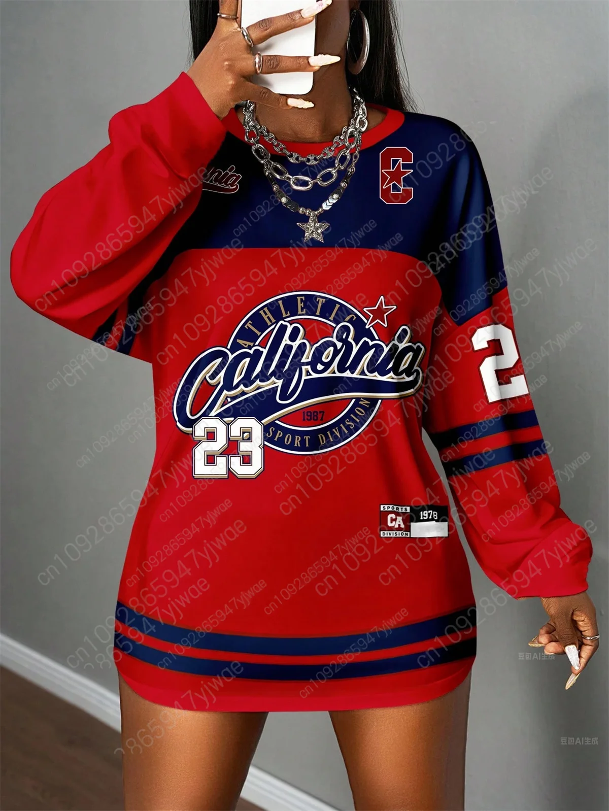 كاليفورنيا رقم 23 نمط الرسالة الأمريكية زي بيسبول ملابس رياضية فضفاضة الخريف والشتاء المرأة الجديدة بأكمام طويلة تي شيرت