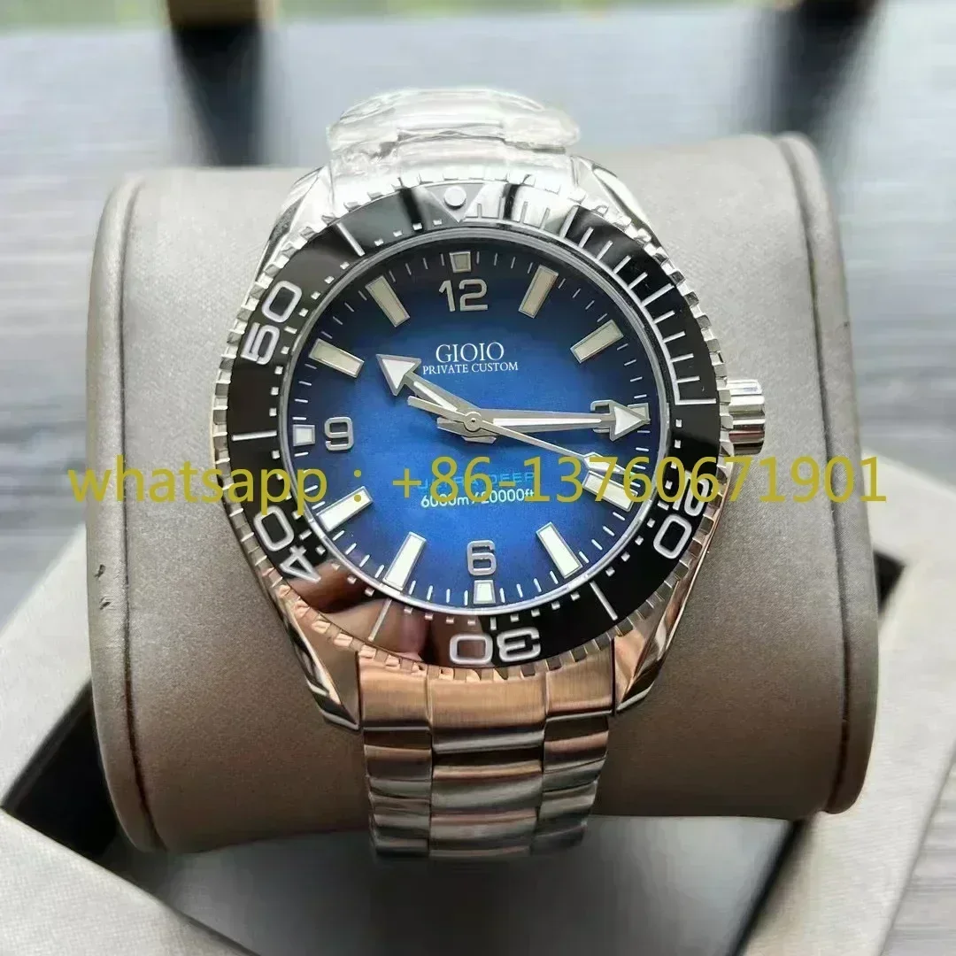 Top Quality Mens Automatic Mechanical Watch Stainless Steel Blue Black Ceramic Orange Bezel Sapphire Ultra Deep 45mm Sport