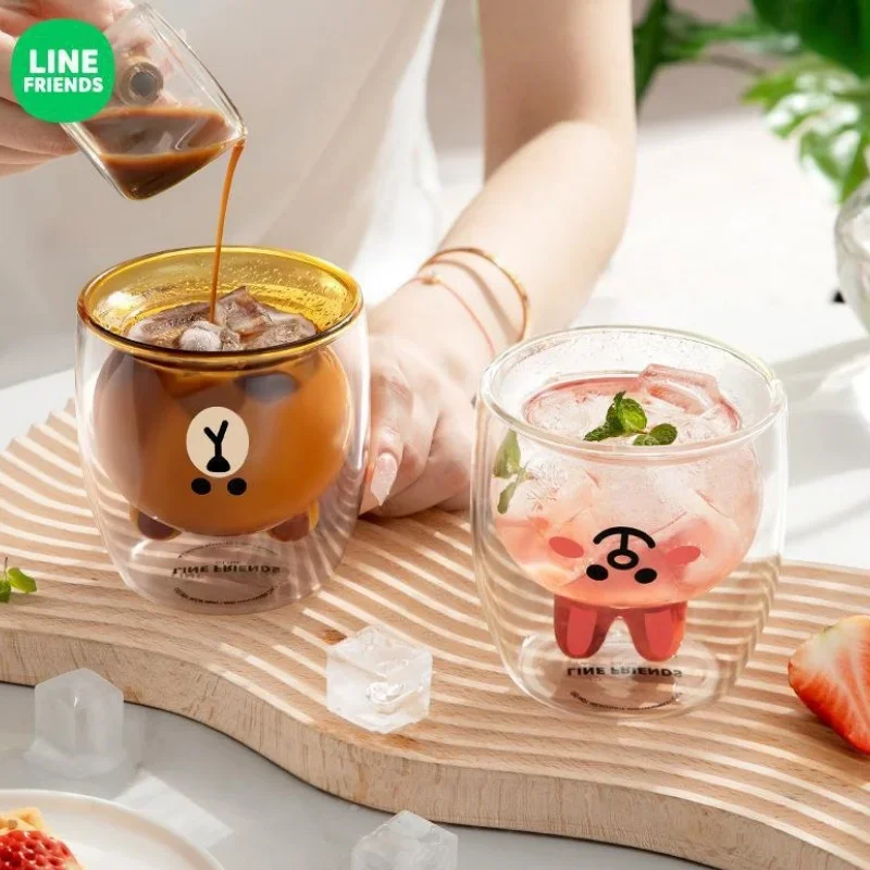 Line Friends SALLY Double Glass CONY Anime Kawaii Cute New High Temperature Resistant and High Beauty Tea Coffee Milk Cup gift