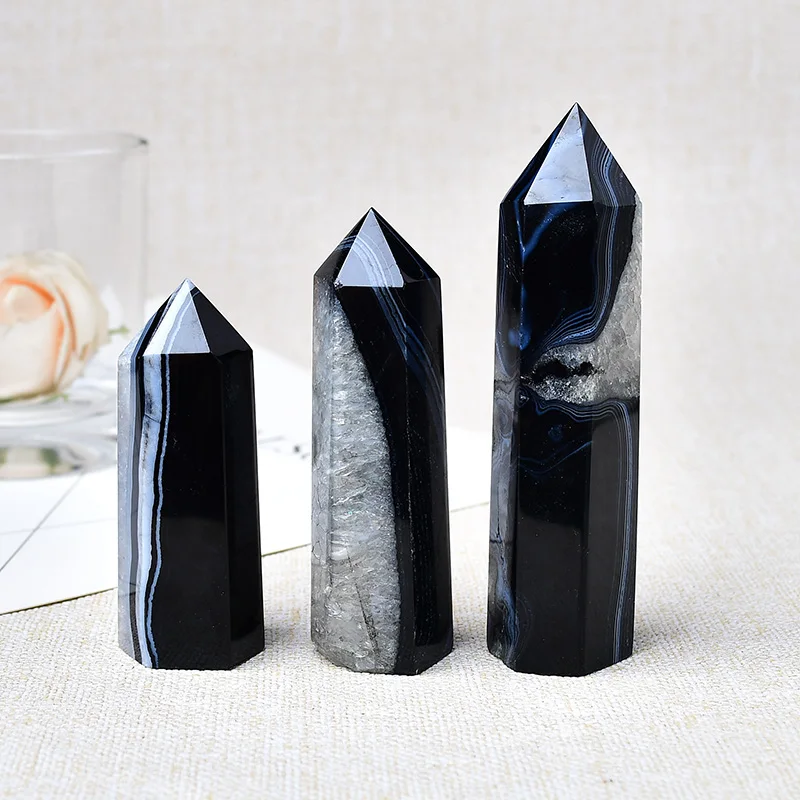 Natural black agate tower point, hand-polished, perfect home decoration crystal gift