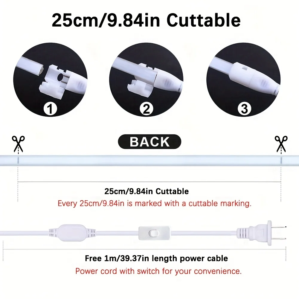 Bande lumineuse LED COB 110V, étanche, 10W/M, Flexible, 25cm/9.85 pouces, pour l'extérieur, pour l'éclairage de cuisine et du jardin