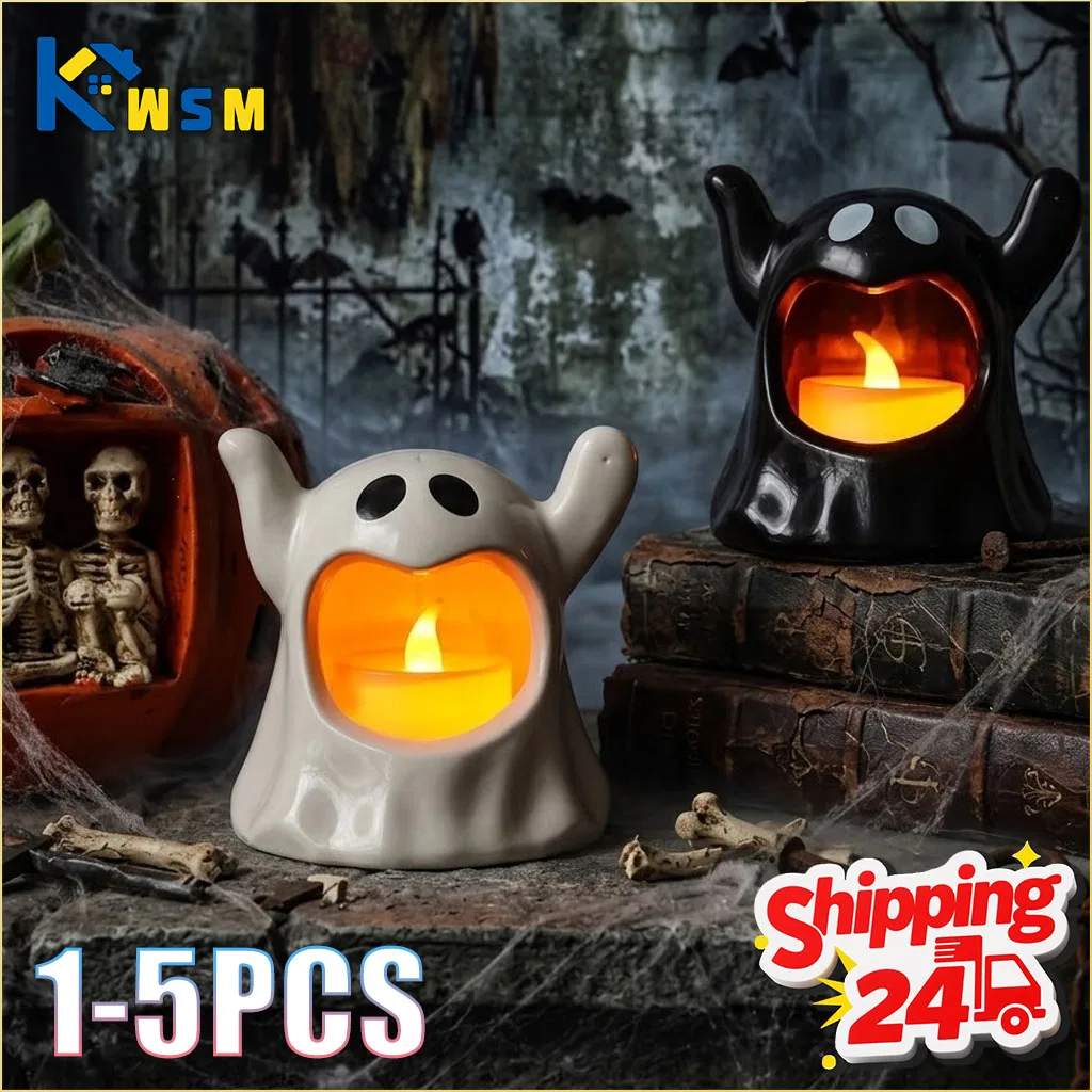 1-5PCS Halloween Ghost LED Electronic Candle Lantern Spooky Atmosphere Decoration Prop for Haunted House Party Table Centerpiece