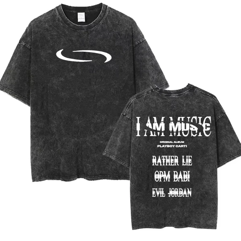 

Retro Washed Playboi Carti I AM MUSIC Logo T Shirt Opium Ken Carson Narcissist Tour Antagonist Rap Woman's Oversized Tees