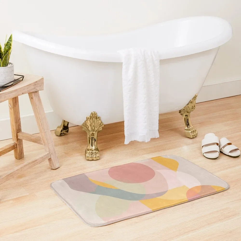 

Abstract shapes and circles yellow and pink Bath Mat Bath Carpet Kitchen Rug Water Absorbent Mat