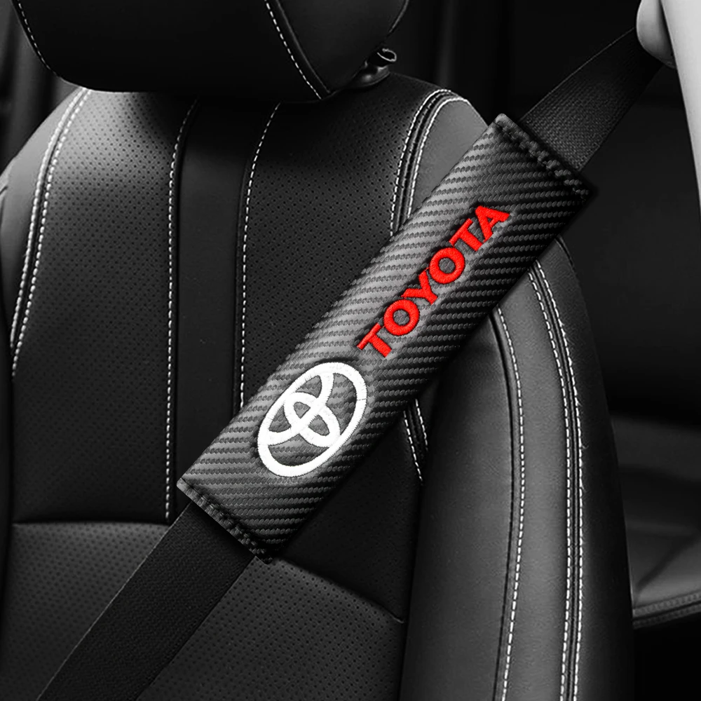 Car Seat Belt Cover Carbon Fiber Leather Shoulder Protection Cover Auto Styling For Toyota Corolla E150 Camry 40 Rav Mark 2 Reiz