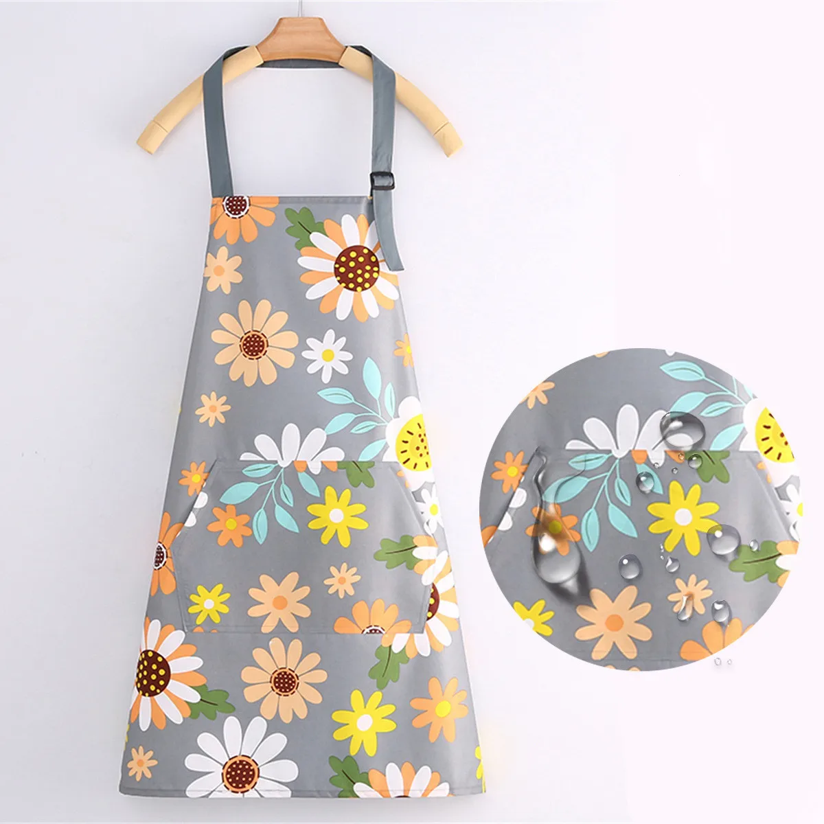 Cotton Canvas Waterproof Kitchen Apron Adjustable Unisex Cooking Work Apron Breathable Chef Garden Apron with Pockets