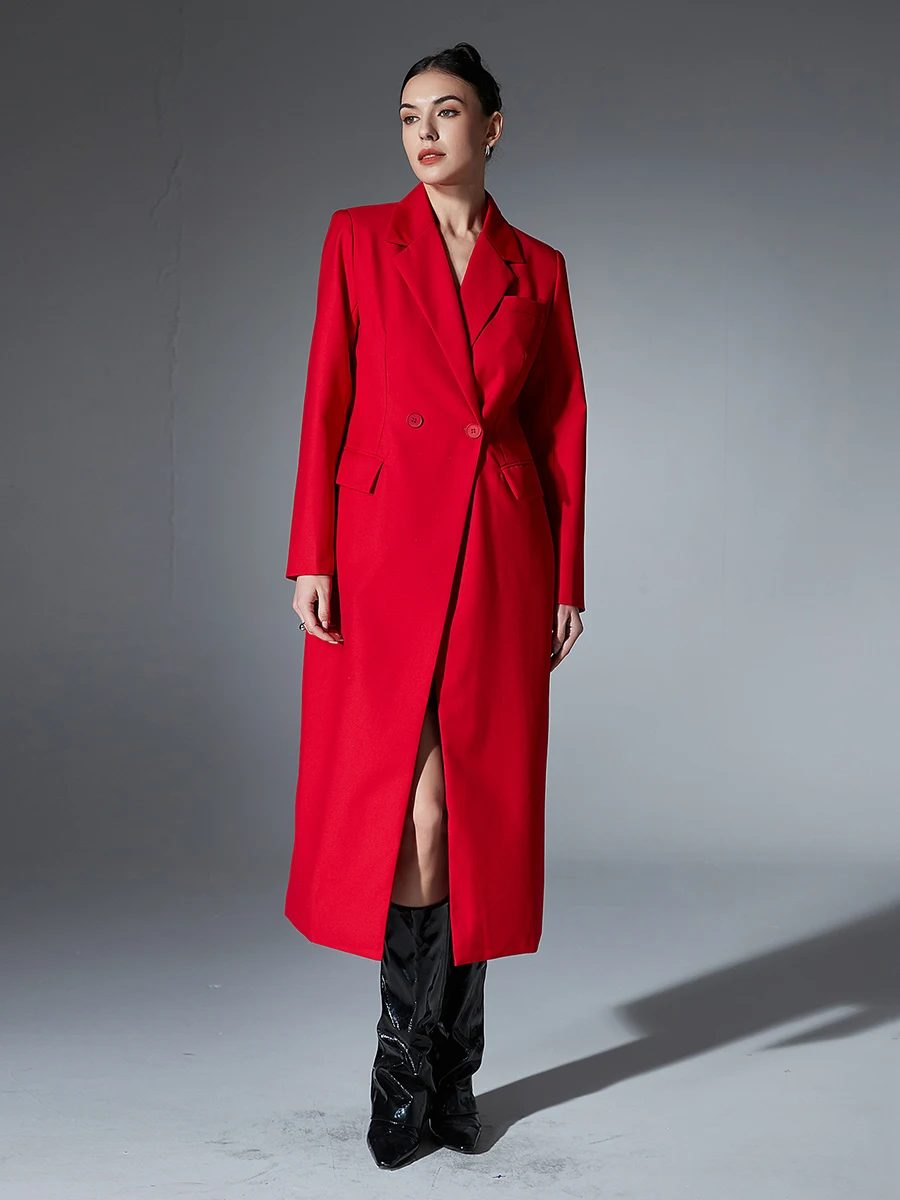 TWOTWINSTYLE Solid Slimming Casual Blazer For Women Notched Collar Long Sleeve Patchwork Button Temperament Coats Female Fashion
