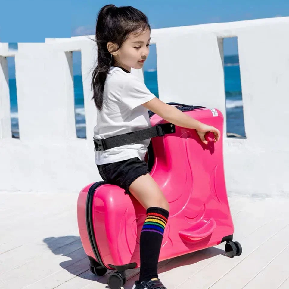 New Kids Riding Trojanl Luggage Hot Boys Girls Travel Trolley Alloy Children Sitting Rolling Luggage Suitcase Spinner Wheels