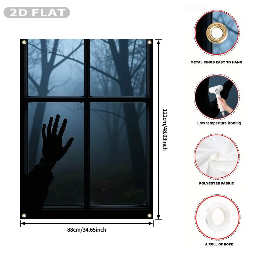 2D FLAT 1pc Party Window Cover Banner, with Hand Silhouette Against Foggy Window Pane View, No Power Need Home Decor