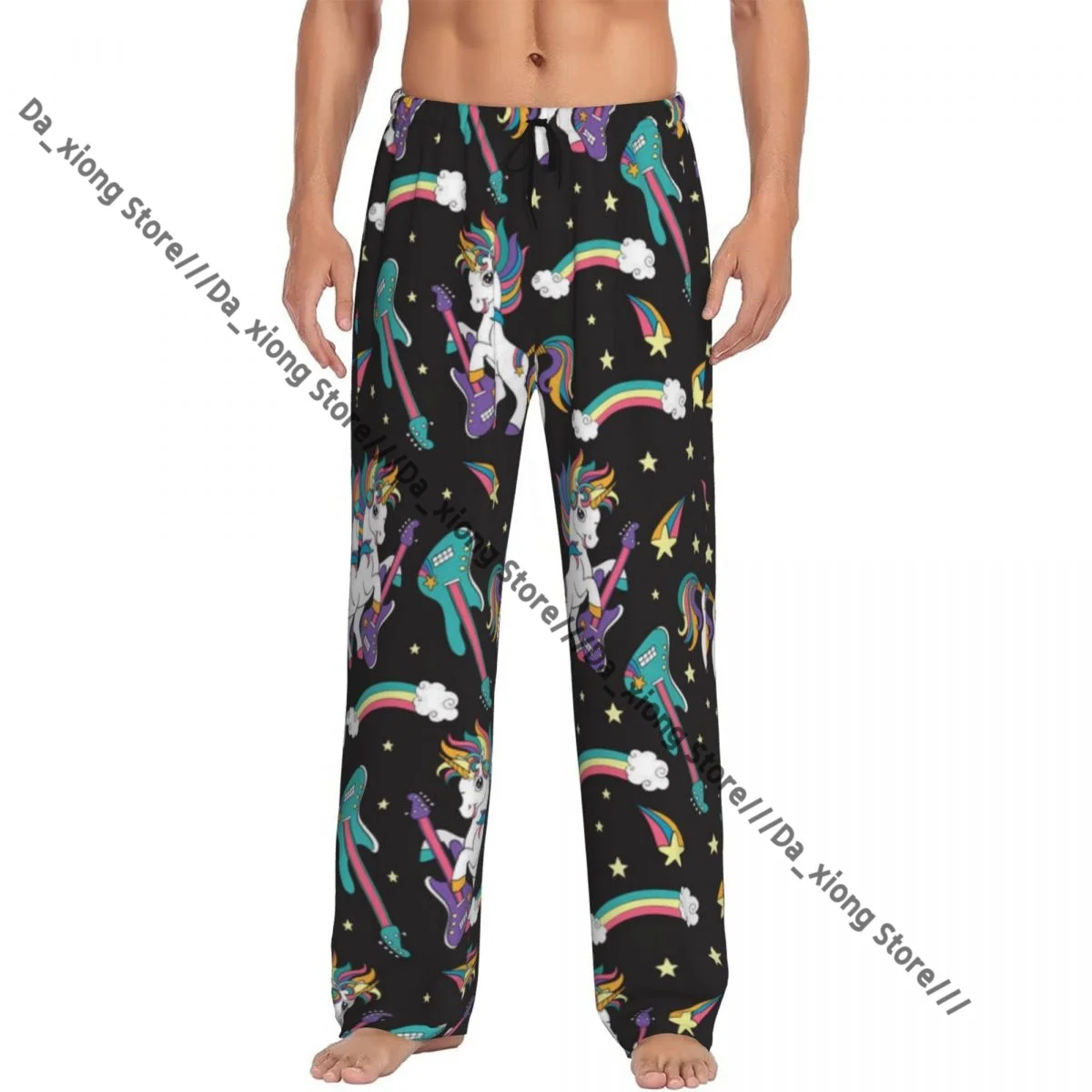 

Мужские повседневные пижамные штаны для сна с единорогами и гитарным фоном, свободные брюки, удобная ночная рубашка