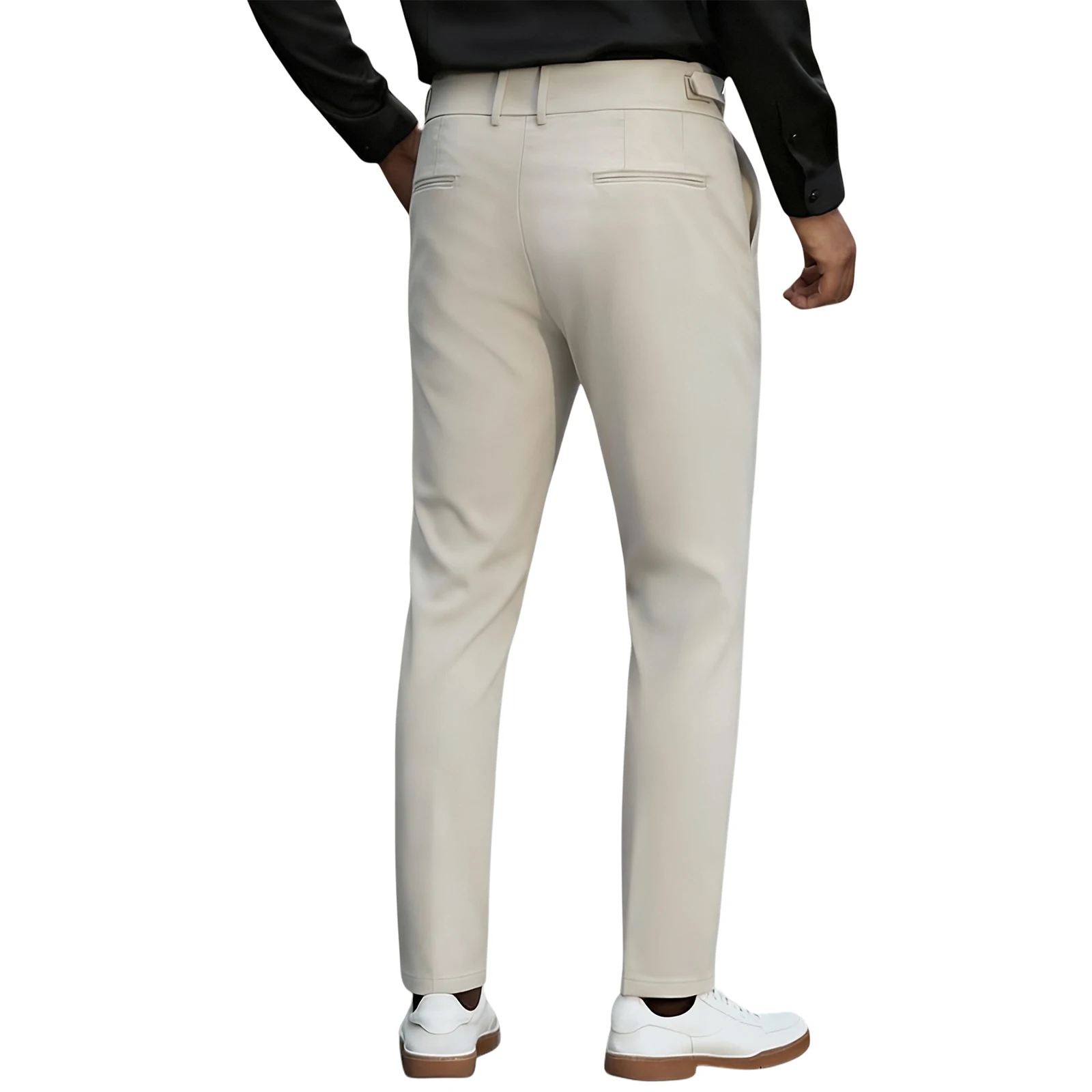 Men's Mid Waist Pleated Suit Pants Wide Waistband Side Adjustable Buckle Regular Fit Cropped Business Casual Trousers