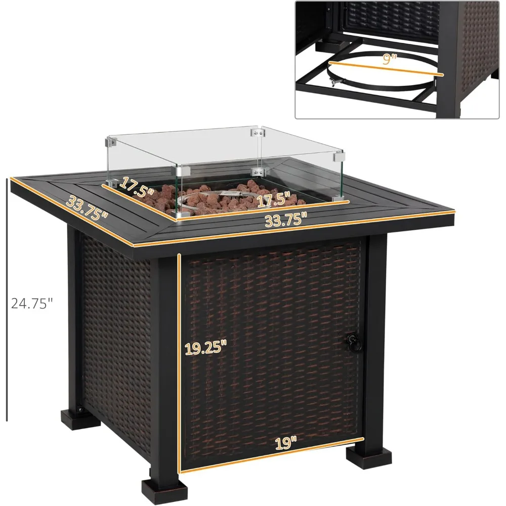 Outdoor Fire Pit Table, Propane Gas Fire Pit Table, 50,000 BTU Auto-Ignition Sq, 34 Inch Fire Pit