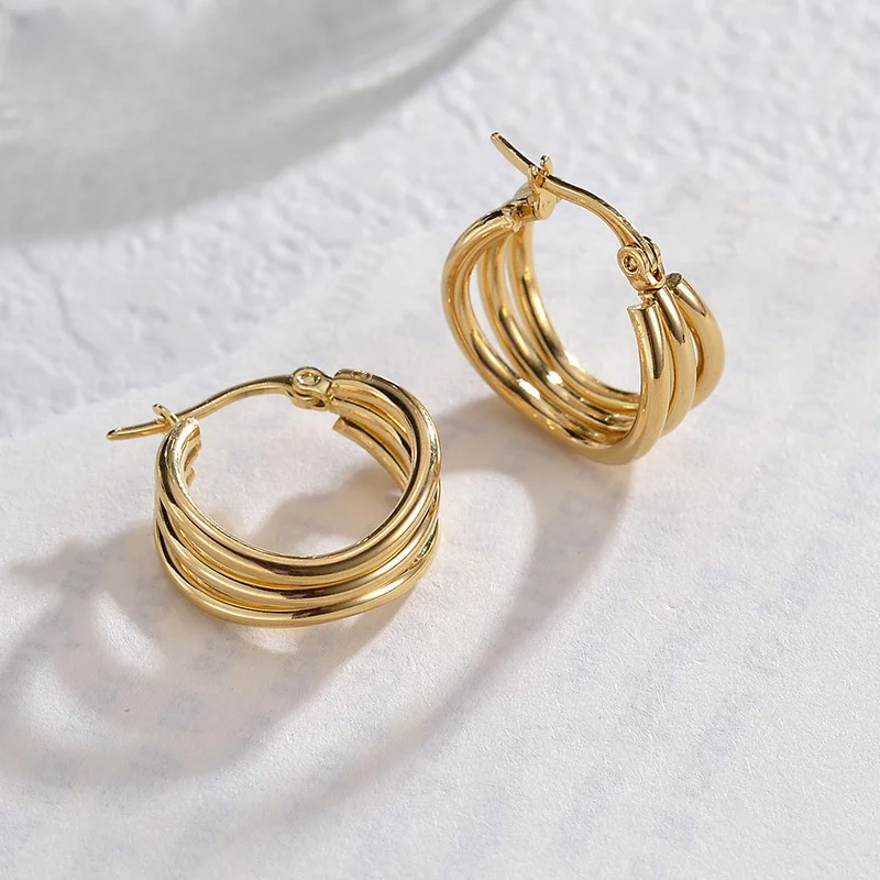 Irregular Three-layer Hollow Drop Earrings Gold Color Stainless Steel Women Earrings Simple Party Jewelry Dropshipping Gift